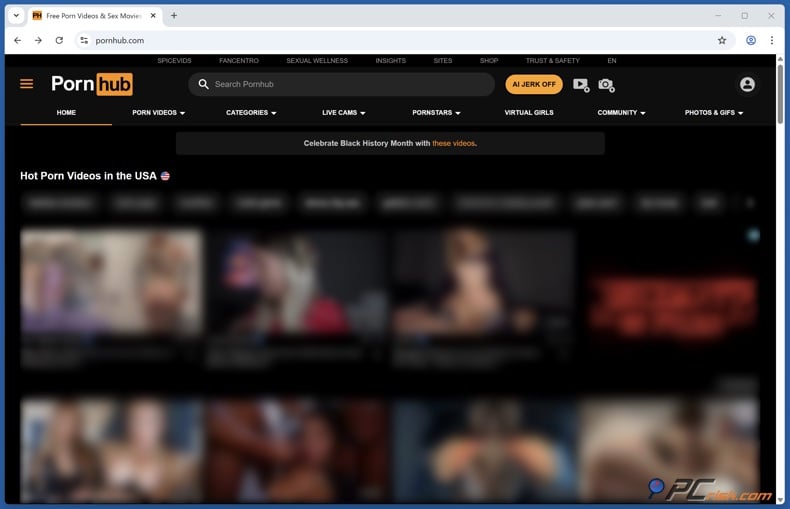 PornHub US homepage
