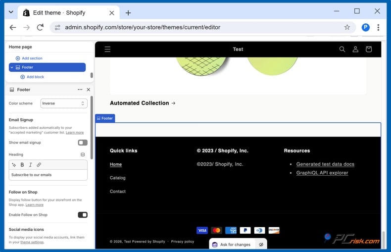 Shopify footer payment options