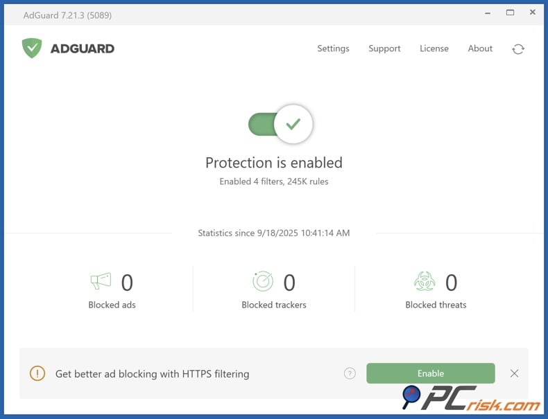 AdGuard Windows dashboard