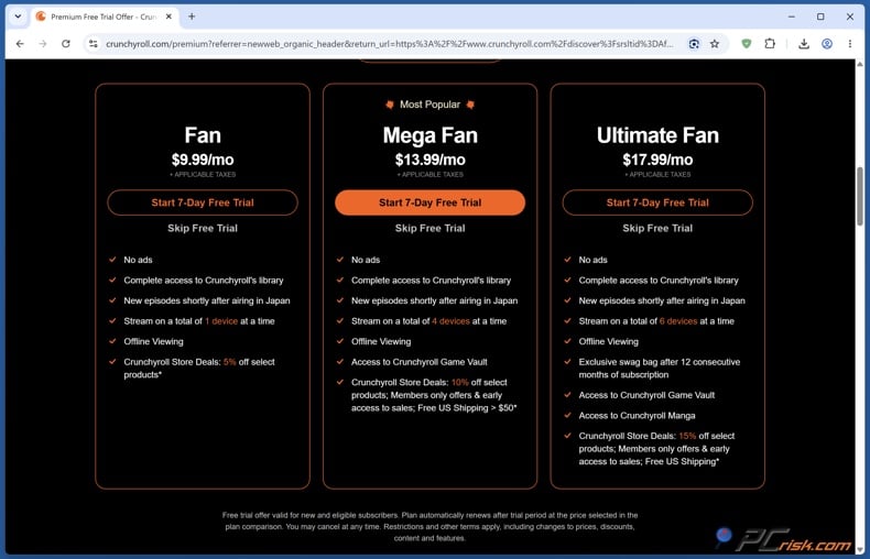 Crunchyroll pricing