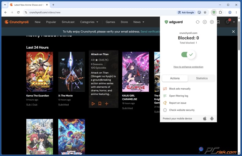 Crunchyroll with AdGuard