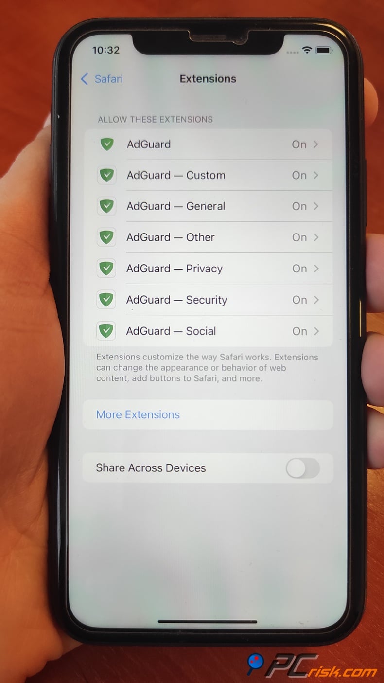 AdGuard extension for the Safari browser