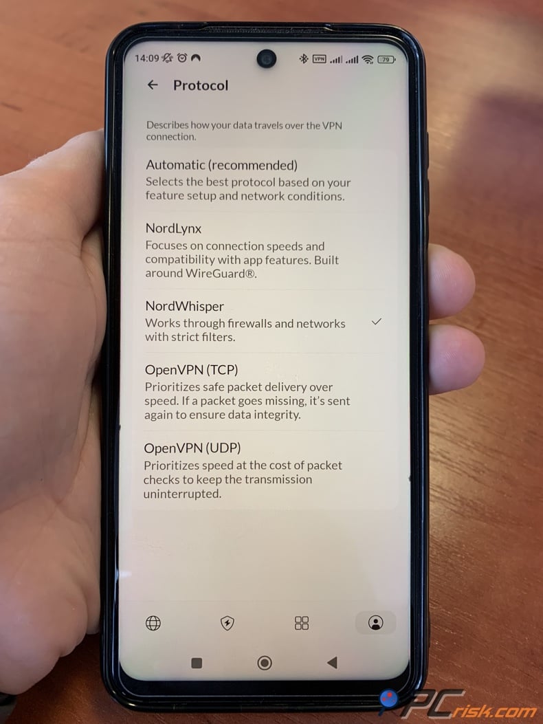 Android NordWhisper protocol