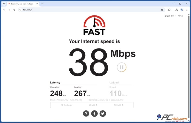 Check VPN location on fast.com