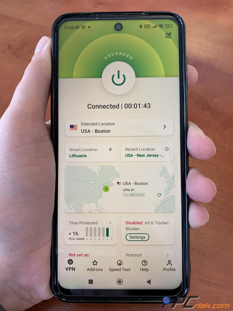 ExpressVPN for Android dashboard