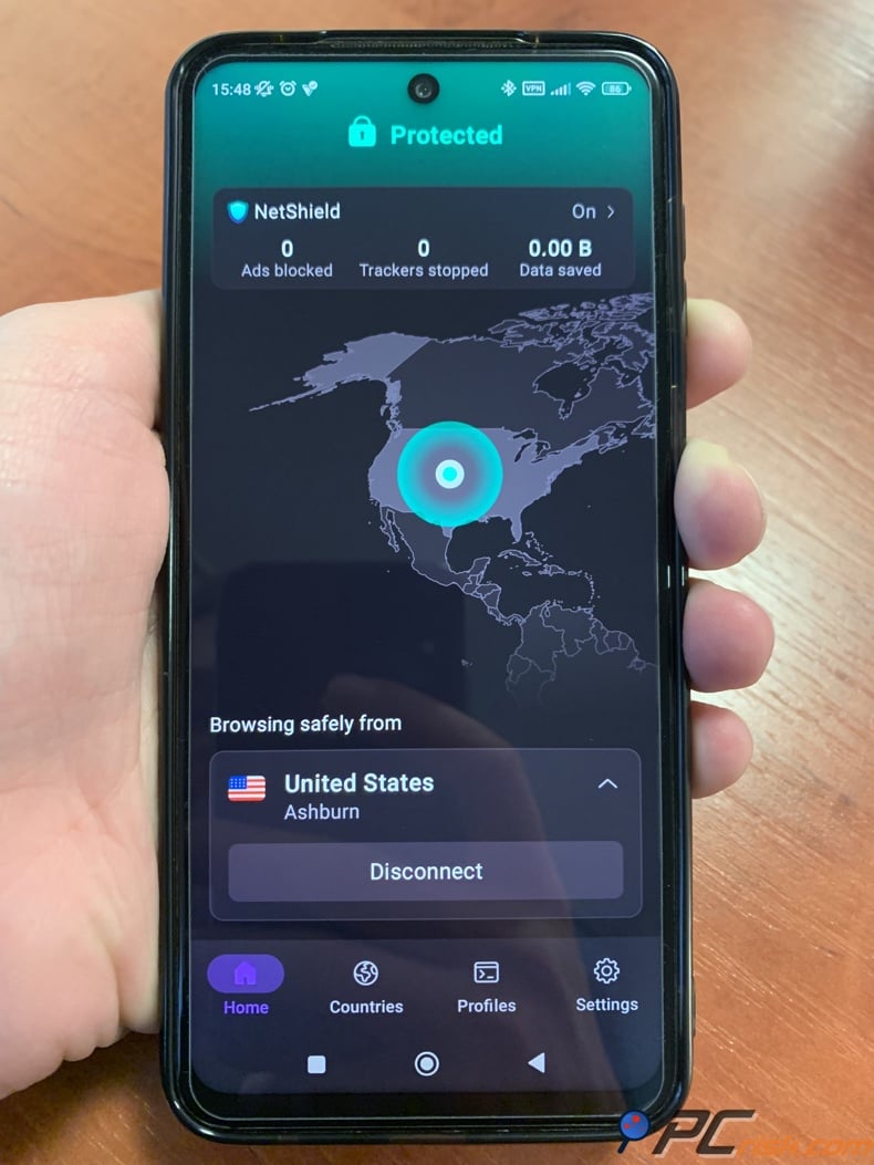 Proton VPN for Android dashboard