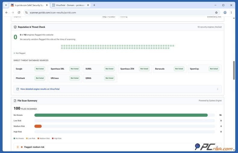 PCrisk Website scanner reputation and threat check