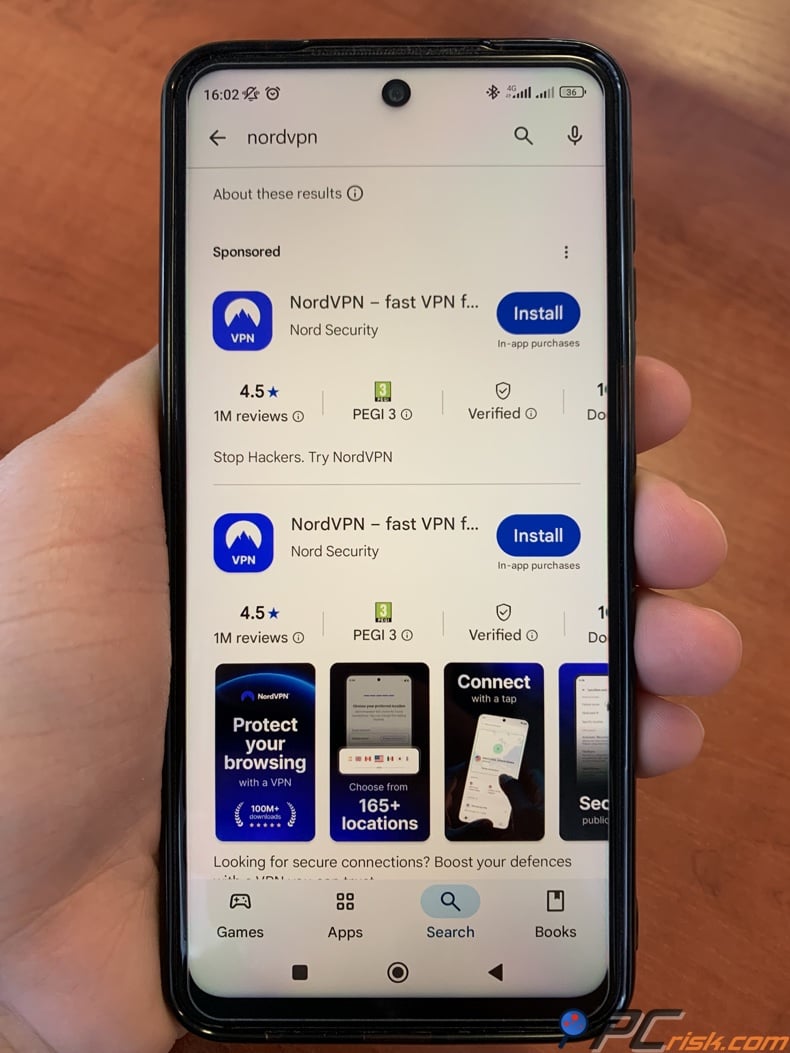 Search the Google Play Store for NordVPN
