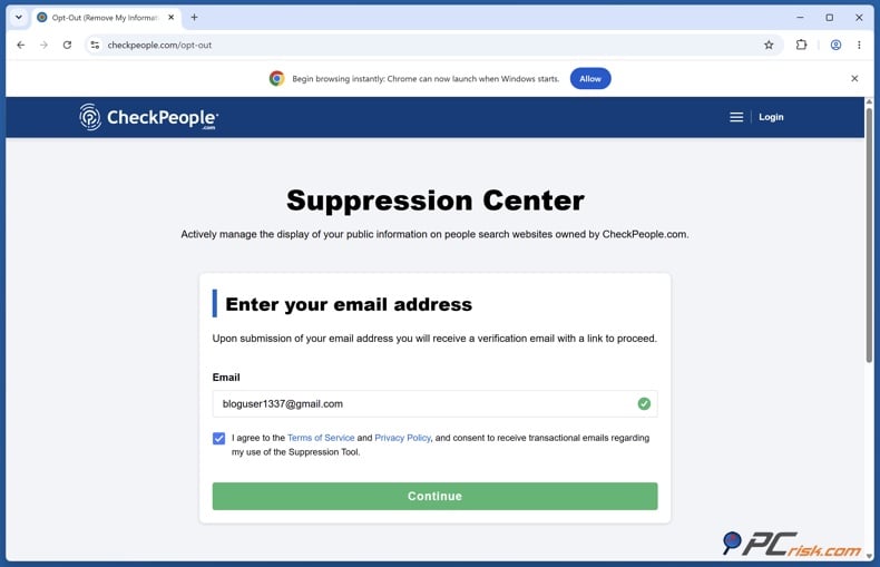 CheckPeople entering email address