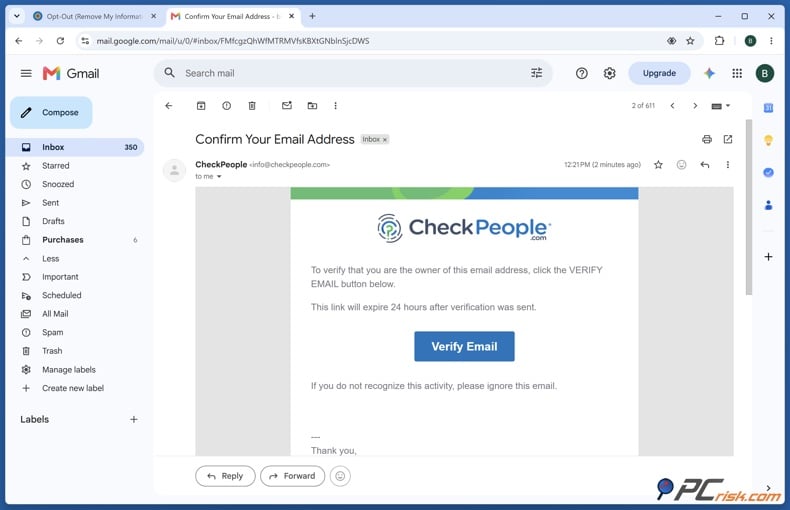 CheckPeople verifying email address