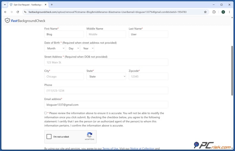 Full opt out form