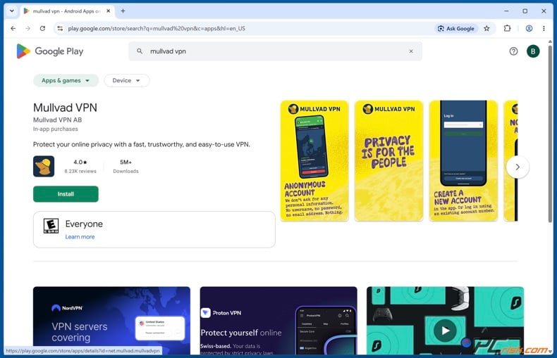 Mullvad VPN on the Google Play Store