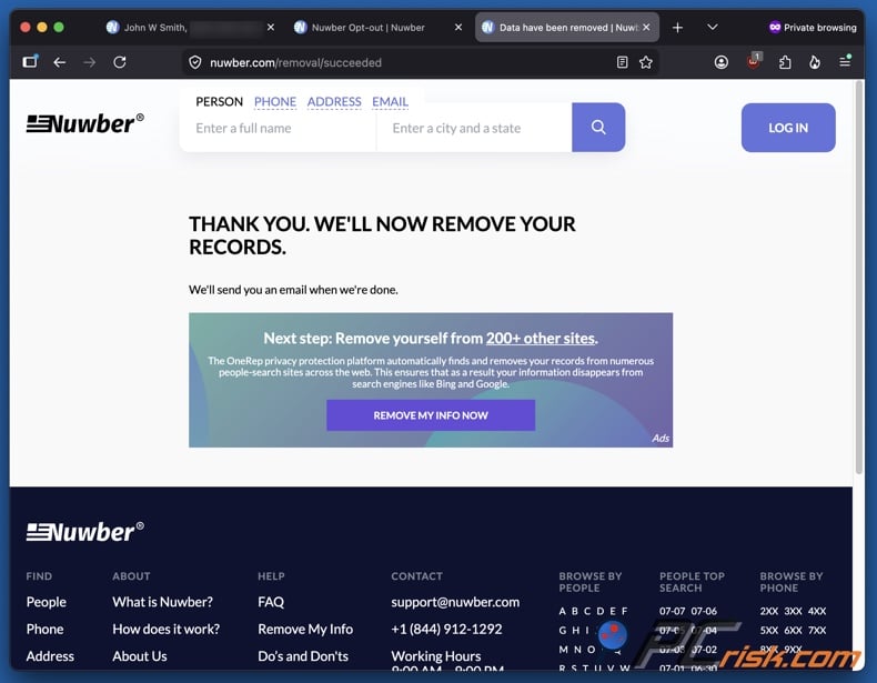 Nuwber opt-out 7