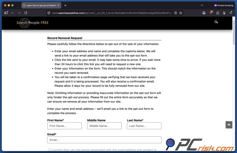 SearchPeopleFREE opt-out page