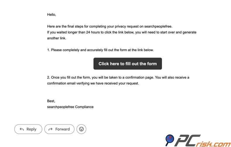 SearchPeopleFREE opt-out email