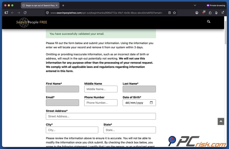 SearchPeopleFREE opt-out form