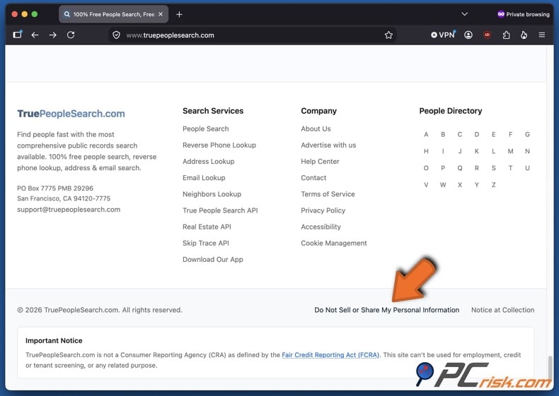 TruePeopleSearch opt-out navigation 2