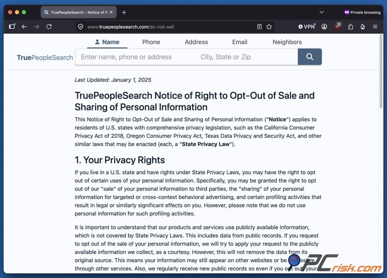 TruePeopleSearch opt-out navigation 3