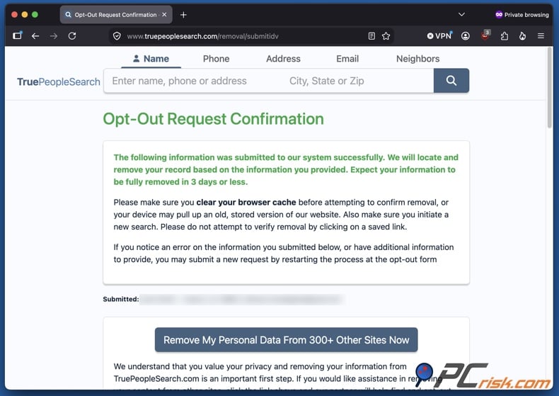 Opt out of TruePeopleSearch 10
