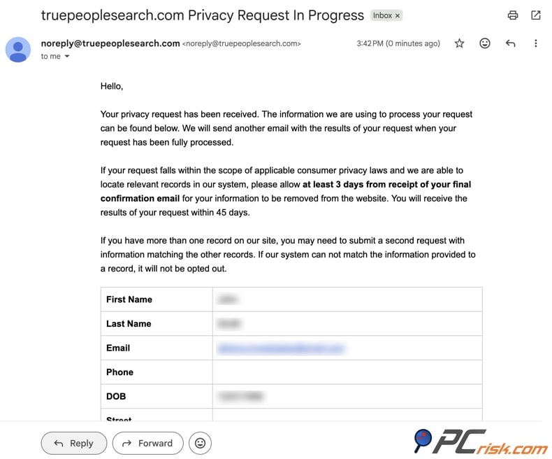 Opt out of TruePeopleSearch 11
