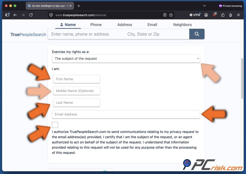 Opt out of TruePeopleSearch 2