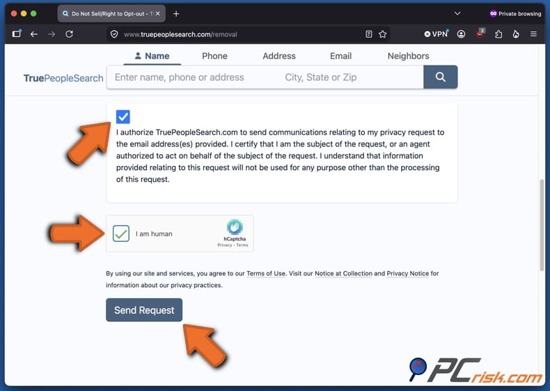 Opt out of TruePeopleSearch 3