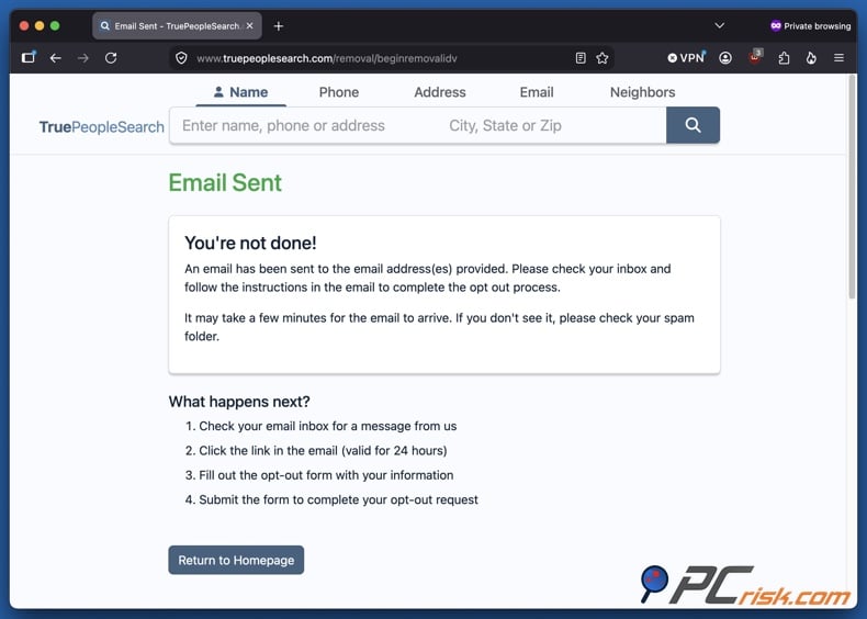 Opt out of TruePeopleSearch 4