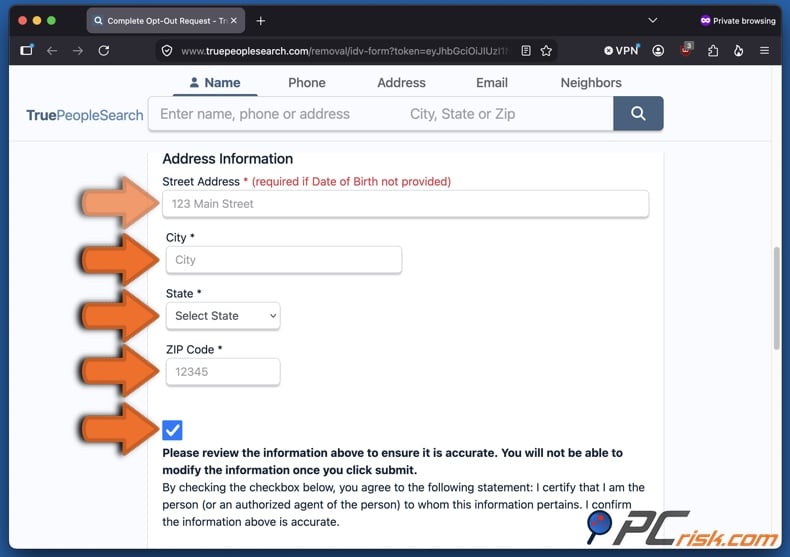 Opt out of TruePeopleSearch 8