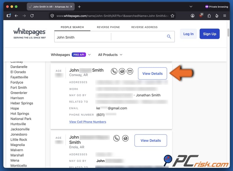 Whitepages opt-out 2
