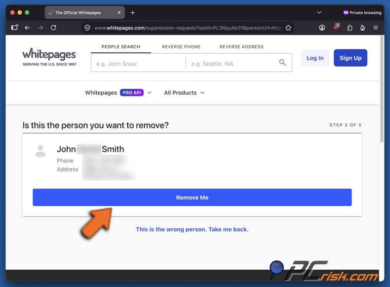 Whitepages opt-out 6