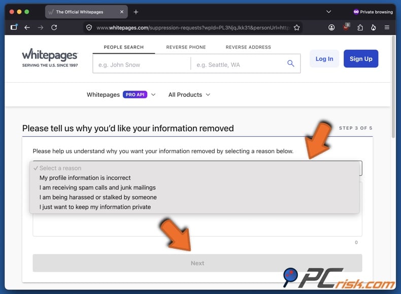 Whitepages opt-out 7