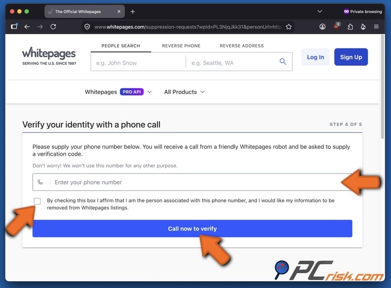 Whitepages opt-out 8