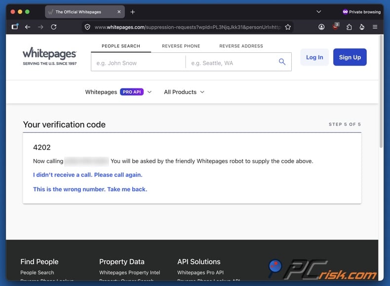 Whitepages opt-out 9