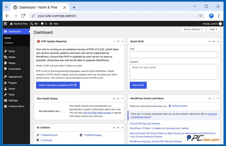 WordPress PHP update required