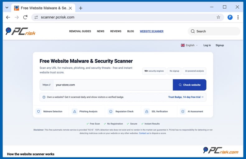 PCrisk website scanner scanning a store