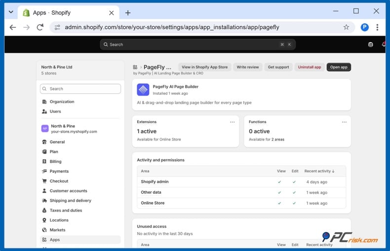 Shopify app permissions