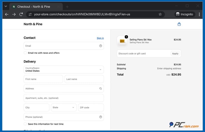 Shopify checkout private window