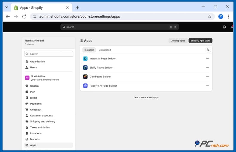 Shopify installed apps
