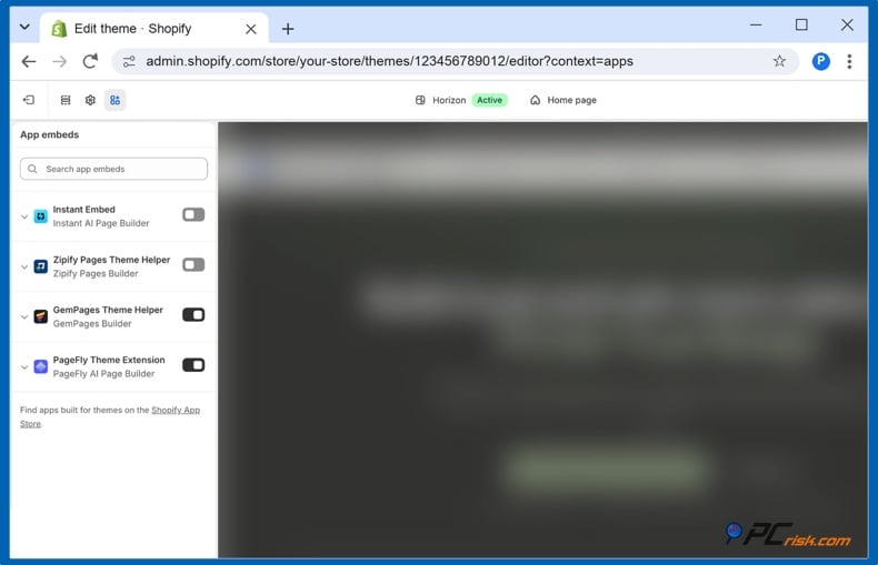Shopify theme editor embeds