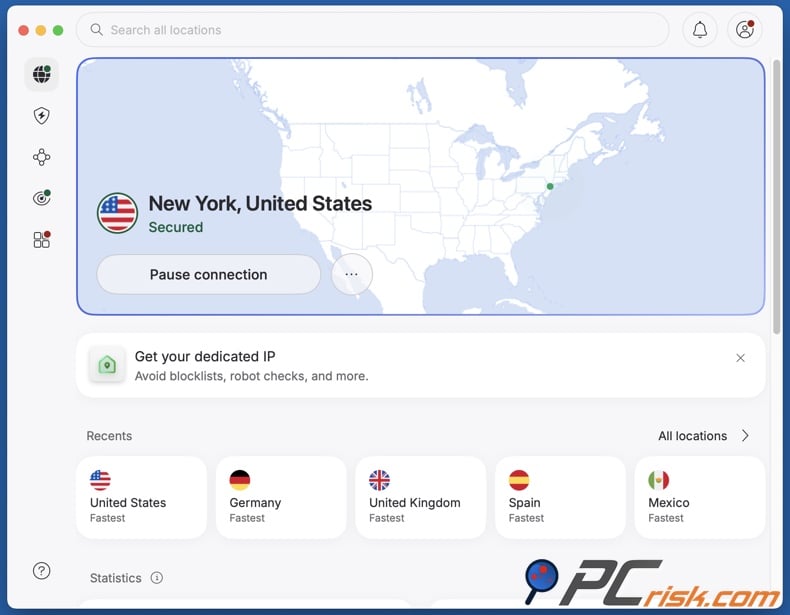NordVPN connected to the US