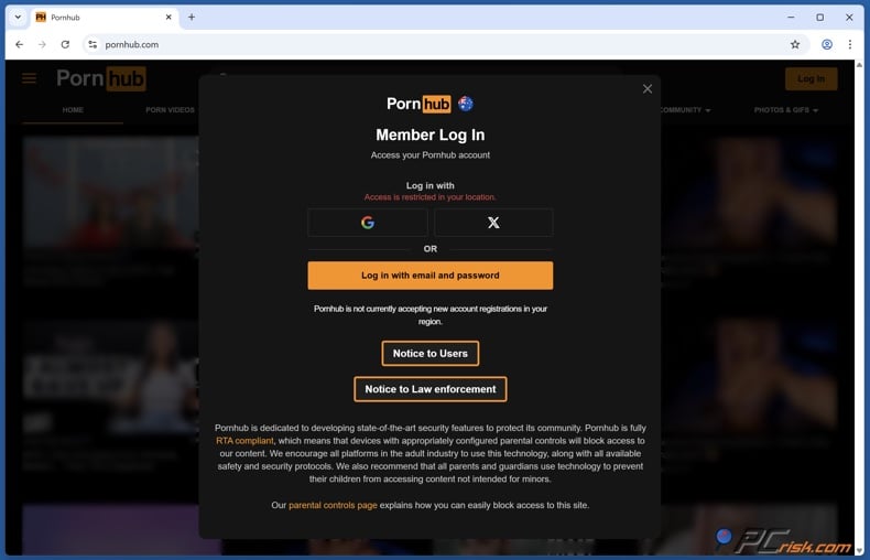Australia's pornhub login page
