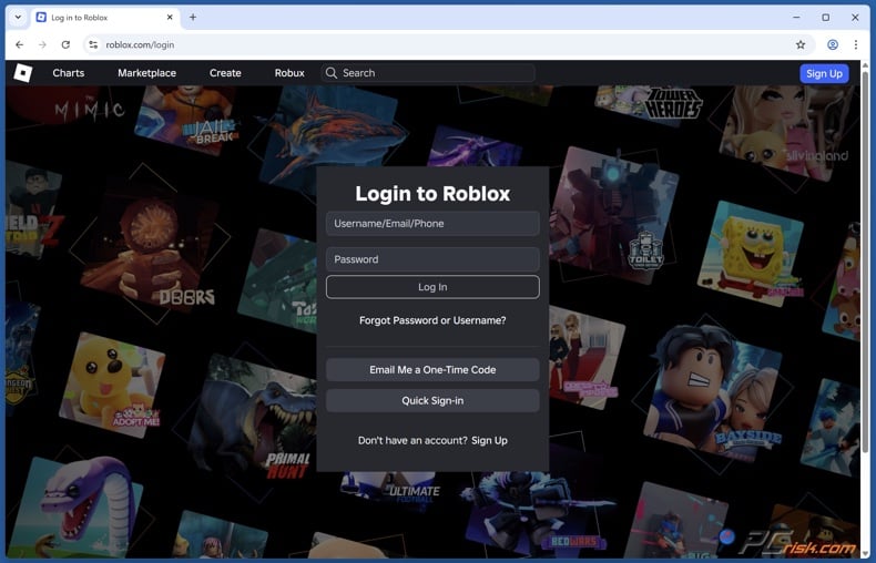 Roblox login page