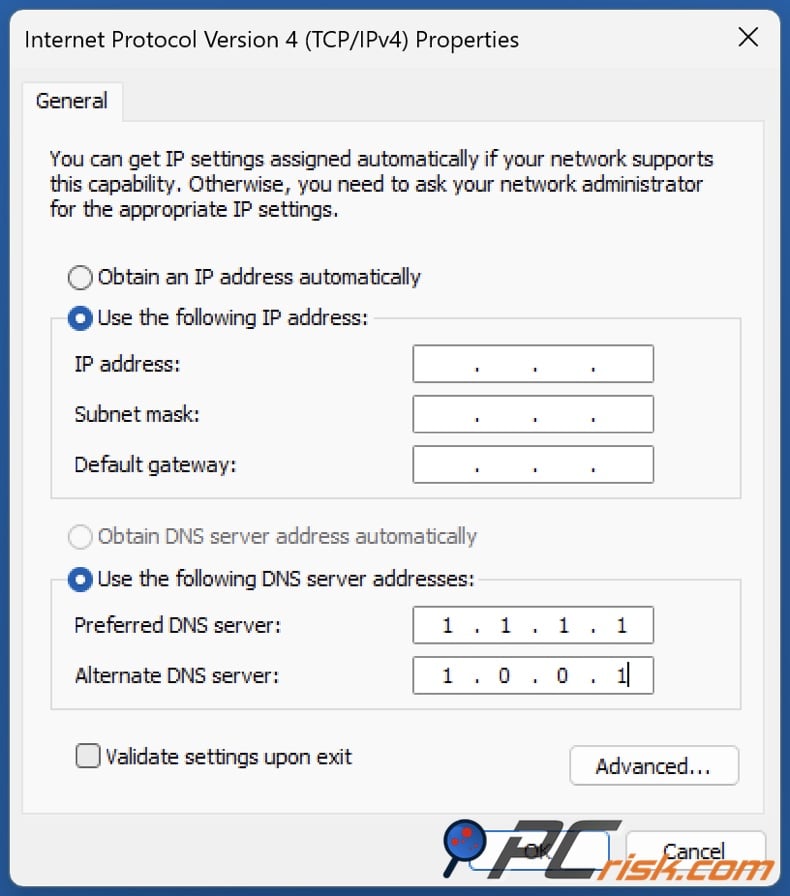 Change DNS address