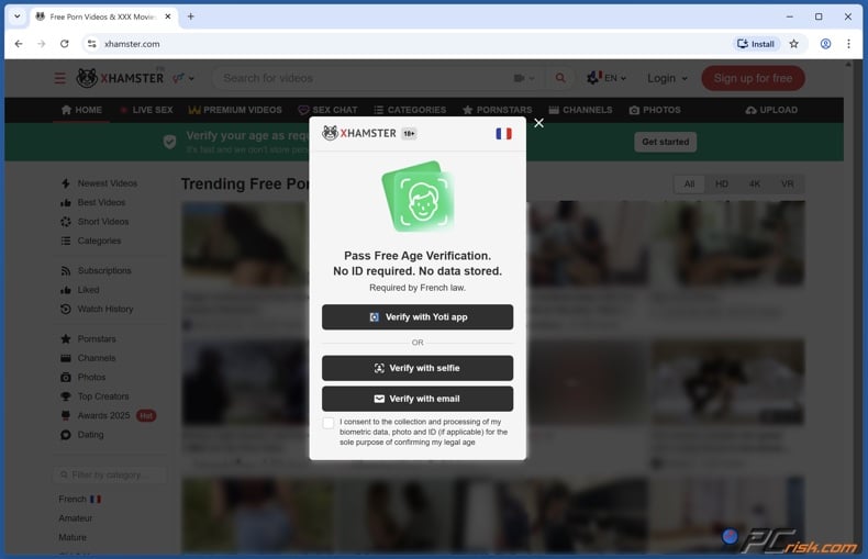 xHamster age verification prompt
