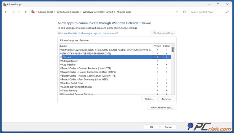Allow uTorrent through Windows Defender Firewall