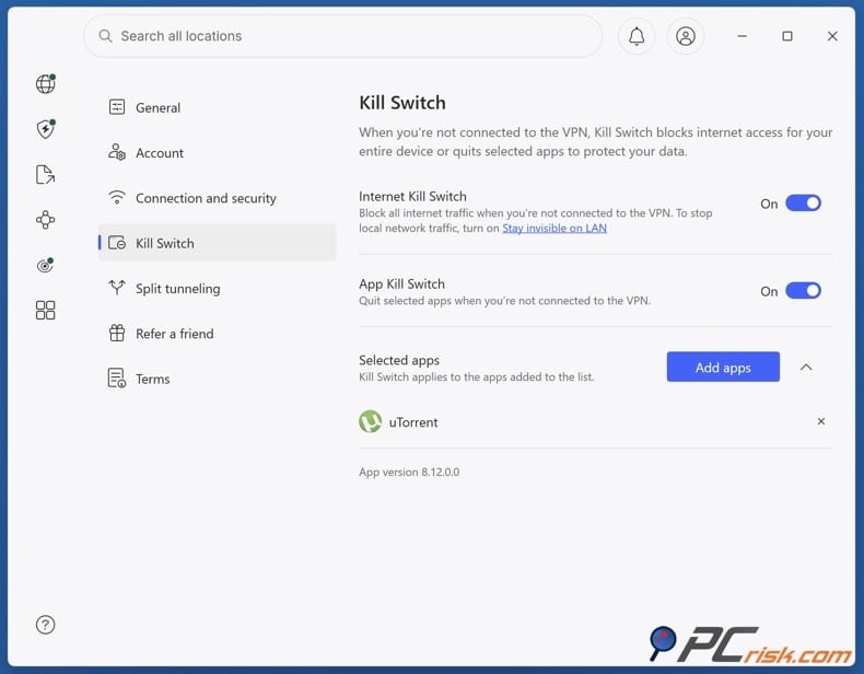 Enable the kill switch for uTorrent