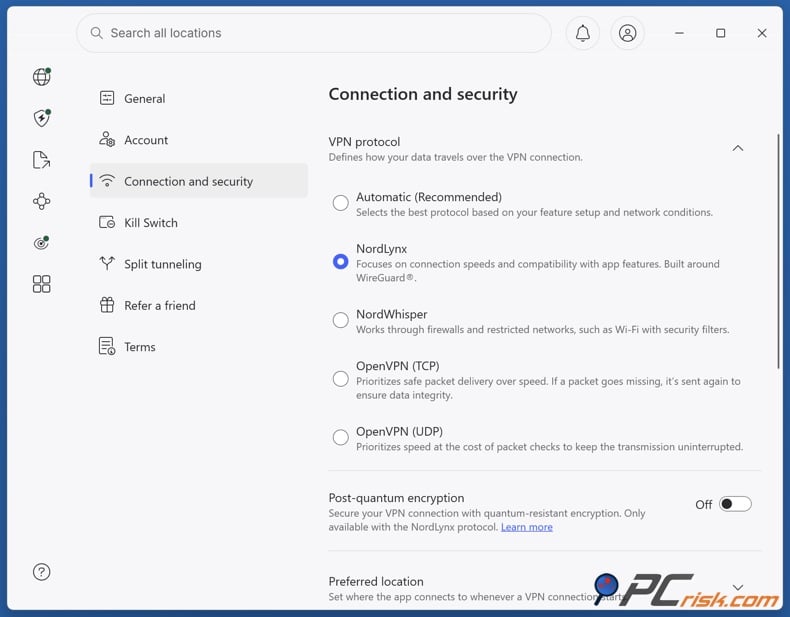 NordVPN switch VPN protocol
