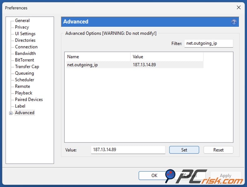 uTorrent net.outgoing_ip