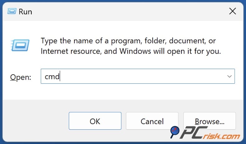 Type CMD in Run and click OK