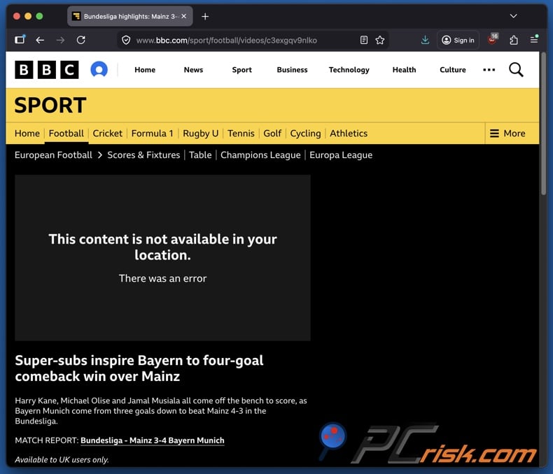 BBC Sport Bundesliga unavailable in your region